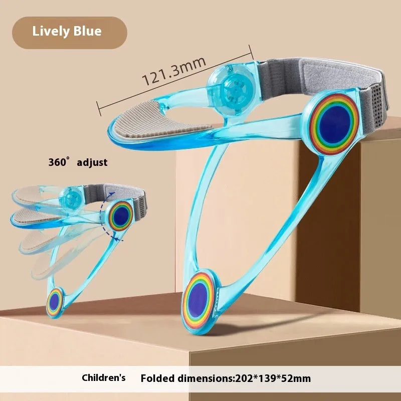Adjustable neck support brace for adults and children in blue, pink, and transparent colours