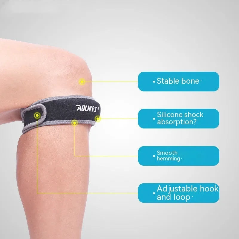 Black and grey adult patella retinaculum knee support strap for sports