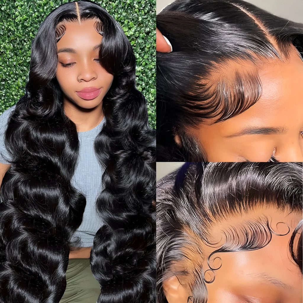 Black long curly synthetic wig with large waves, shown on a mannequin head