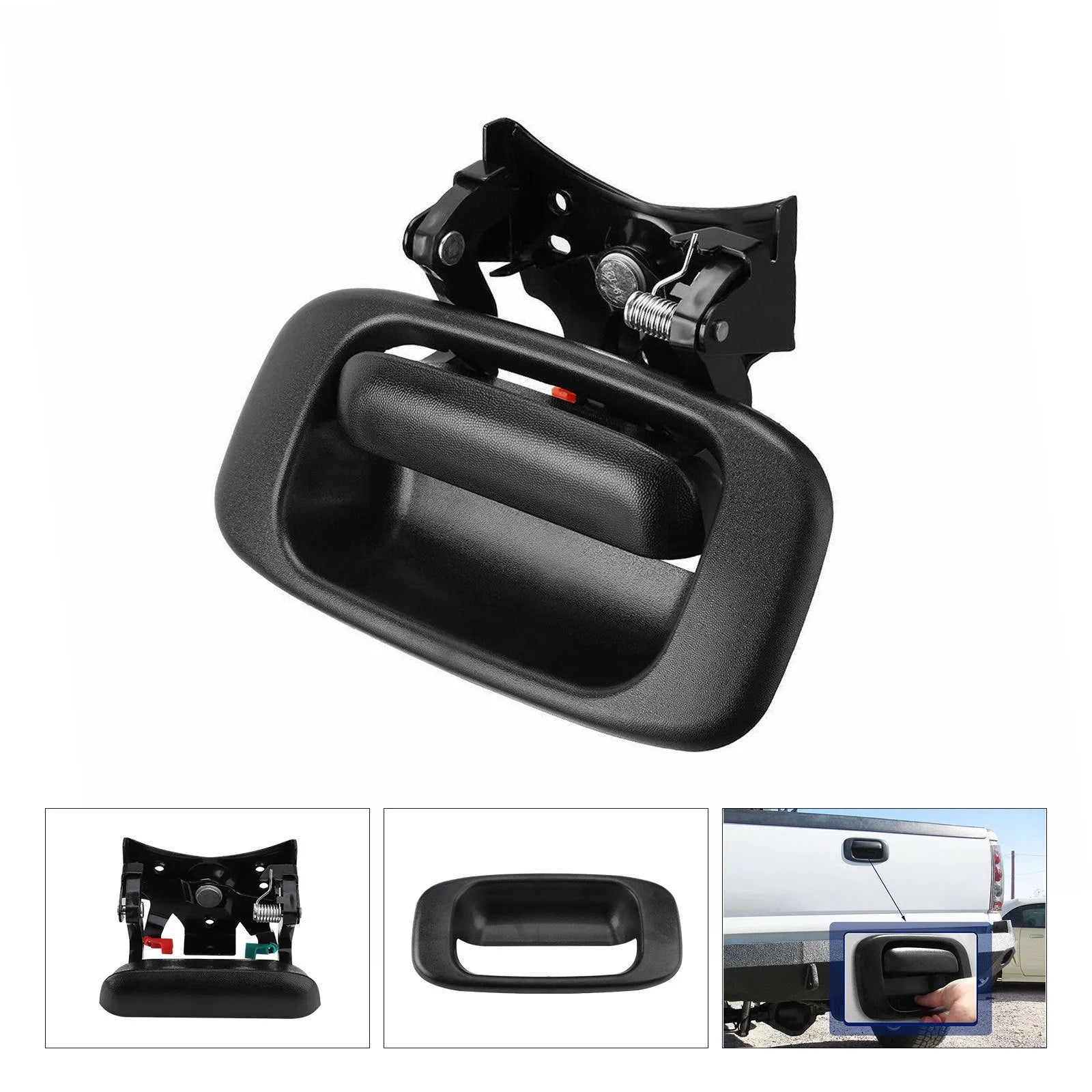 Black Chevrolet Silverado tailgate frame handle set made from ABS and metal