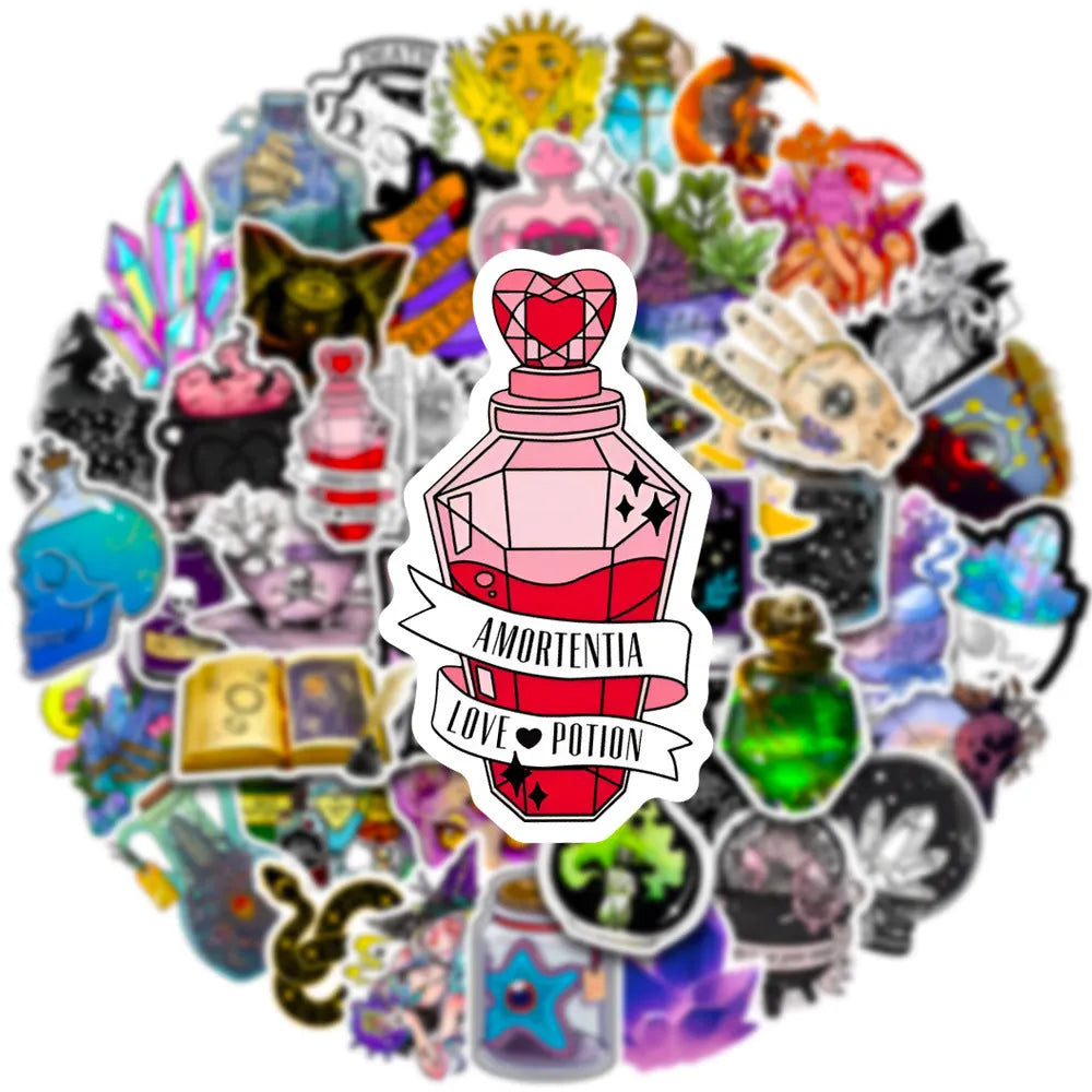 50-piece pack of colourful waterproof PVC adhesive stickers for luggage and smooth surfaces