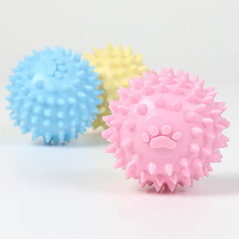 Blue TPR rubber dog chewing ball with footprint texture, 6cm diameter pet tooth cleaning toy