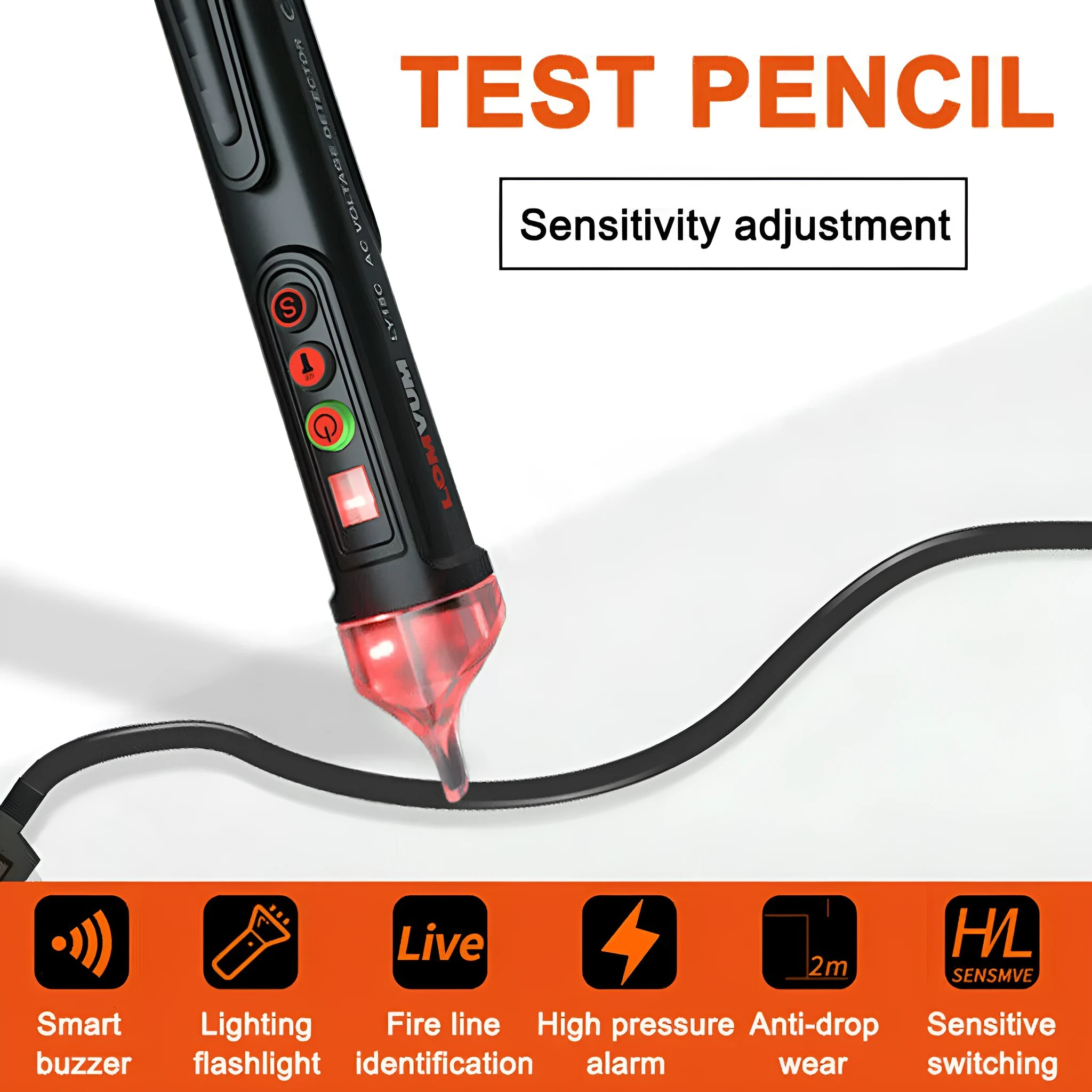 Black intelligent checkpoint test pencil for electrical line detection with sound and light alerts
