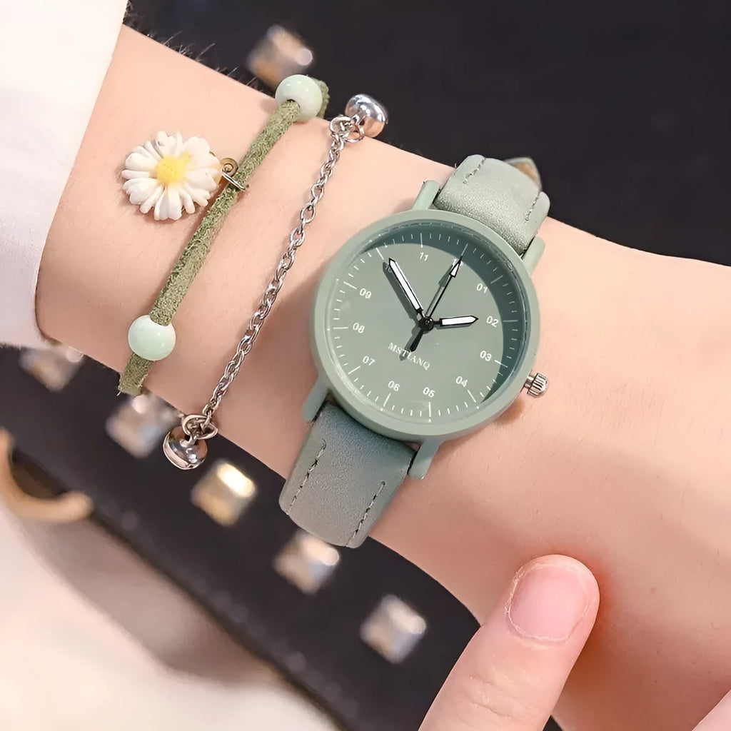 Korean Mori style antique quartz watch with alloy case, glass mirror, 8mm thickness, shown in white