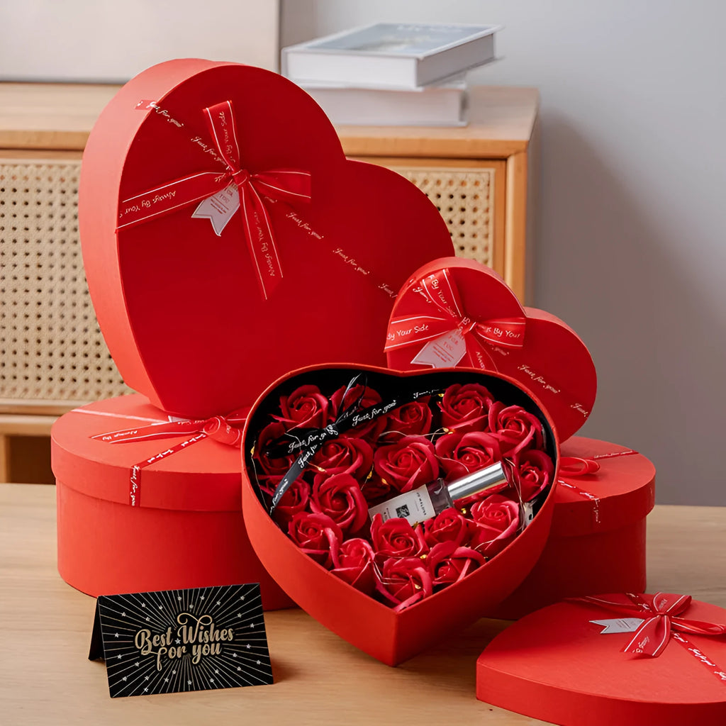 Red love engagement proposal large flower ceremony packing box with greeting card option for Qixi romantic gift presentation