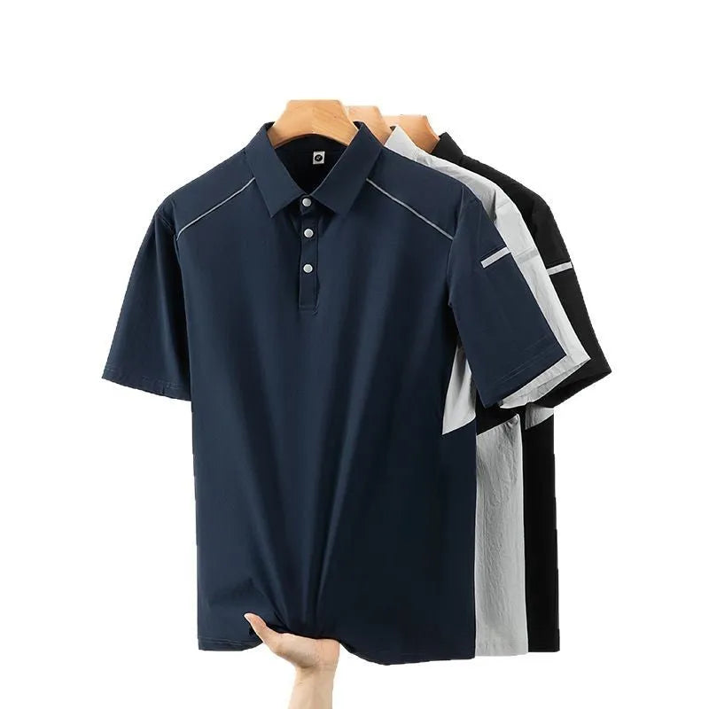 Men's ice feeling quick-dry work shirt in chemical fibre blend fabric, short sleeves, available in three colours