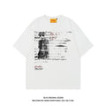 Men's black and white loose fit cotton t-shirt with printed letter design and raglan sleeves