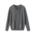 Man wearing a solid colour cashmere knitted cardigan with a zipper and hood.