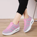 Women's solid colour flyknit air cushion platform casual shoes with vulcanised sole