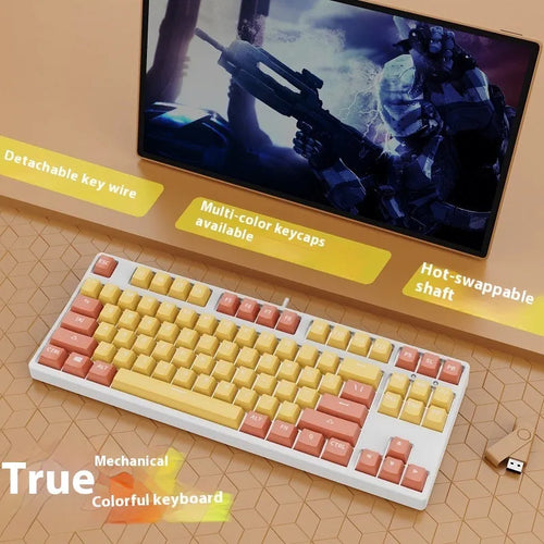 87-key hot-swappable mechanical keyboard with dual-colour backlighting and metal construction.