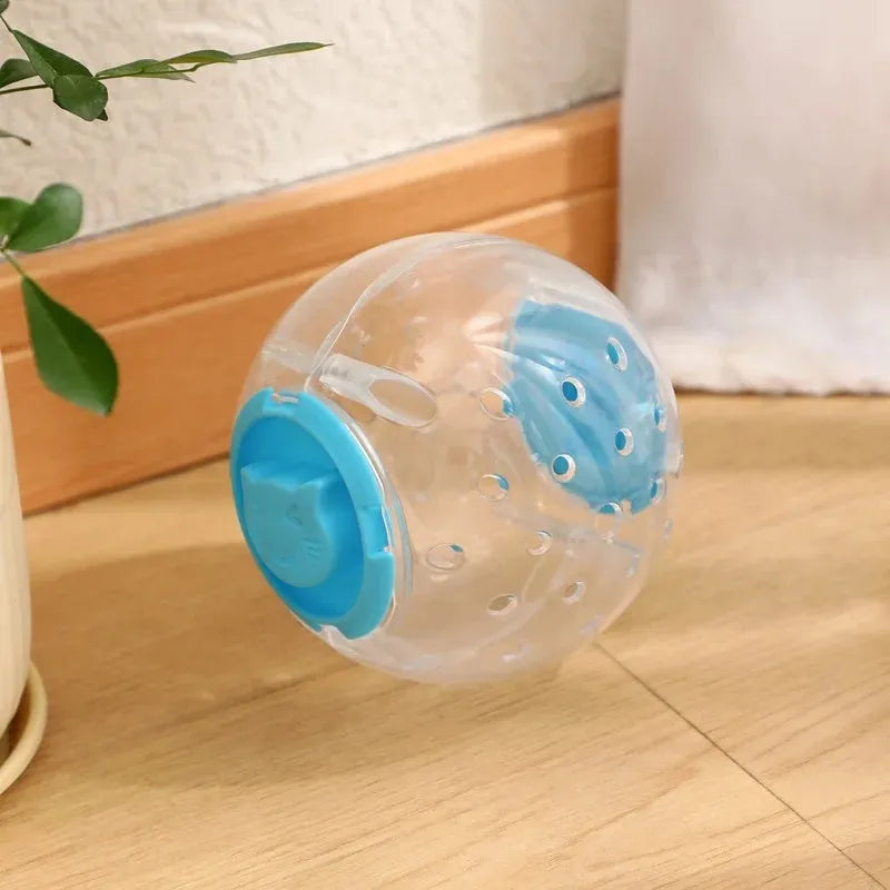 Blue slow feeding ball for cats with leak holes for gradual food dispensing