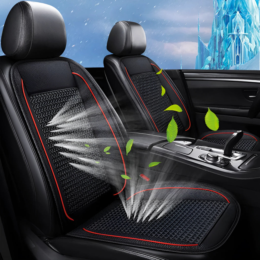 Car ventilation seat cushion with massage function in black colour showing 60x60cm dimensions