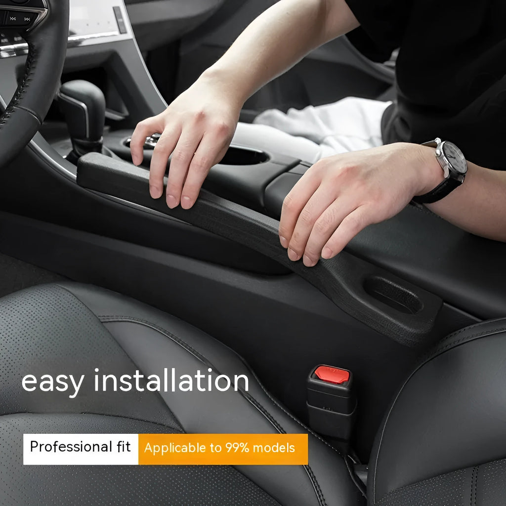 Two flexible car seat gap sealing strips with handle, shown in selected colour