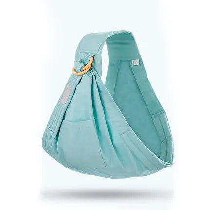 Adjustable baby wrap carrier sling shown in blue-green colour, suitable for newborns up to 36 months