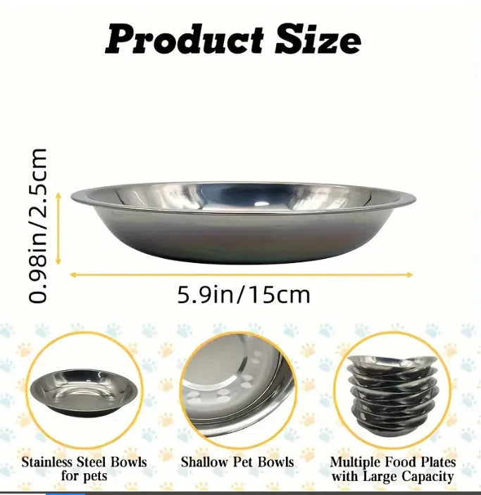 Stainless steel cat food bowl and pet plate in 14cm, 15cm, and 16cm sizes, thickened construction for stable feeding