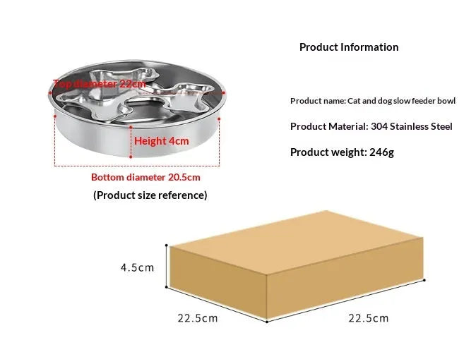 304 stainless steel rotating slow-feeding pet bowl with bone design for anti-choking use
