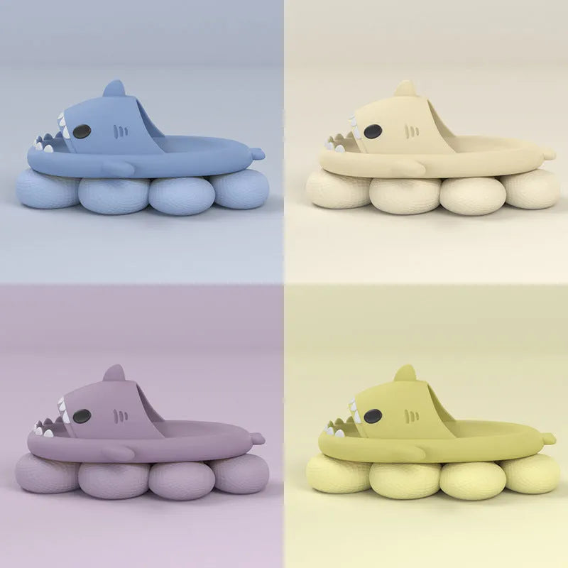 Beige cartoon shark slippers with EVA sole and anti-skid texture, size 38/39