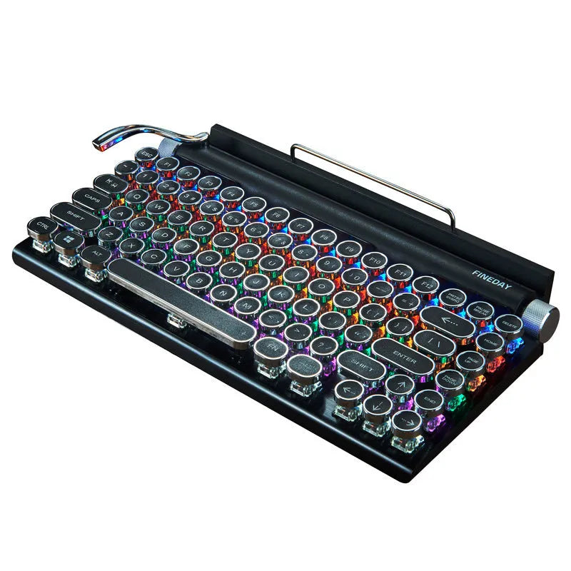 Black dot retro mechanical keyboard with backlit keys on a metal chassis