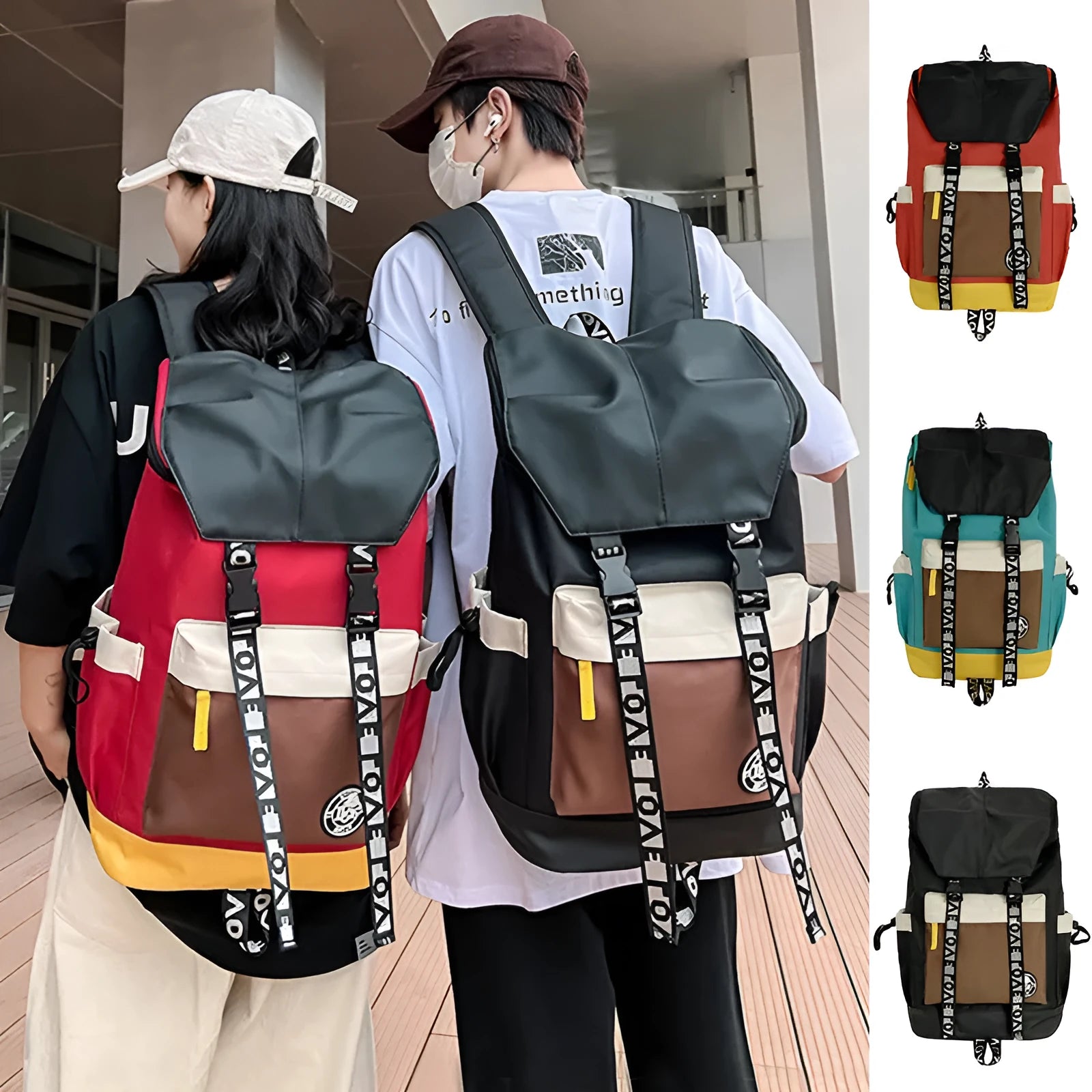 Oxford cloth backpack in black shown with handheld grip and shoulder straps.