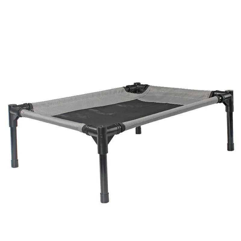 Black outdoor pet dog bed with removable Oxford cloth cover on steel frame