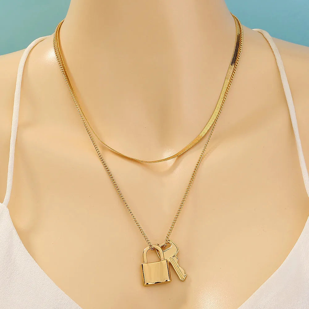 Multi-layer lock pendant necklace, zinc alloy electroplated finish, Europe and America style woman jewellery