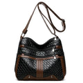 Woven PU leather messenger bag with horizontal square design and multiple compartments