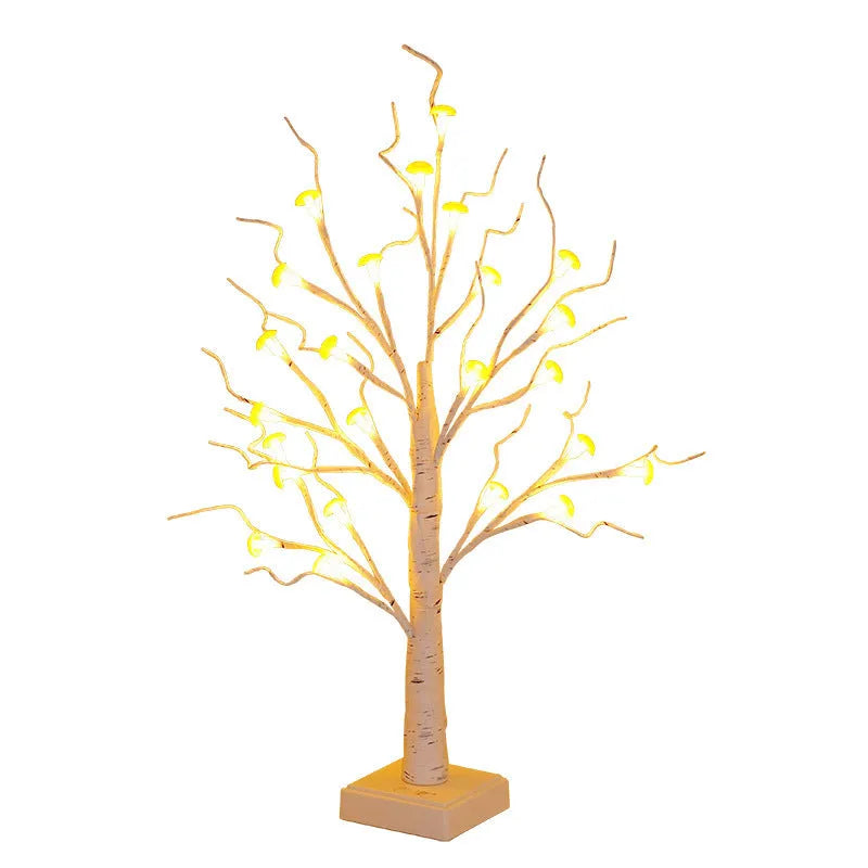 60cm tall white mushroom tree LED lamp with detachable flowers on a birch-style base.