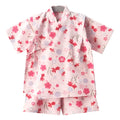 Cotton cherry blossom short sleeve home suit in pink with matching parent and child sizes 90cm to 185cm