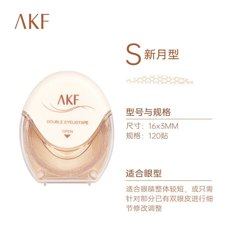 Double eyelid stickers in three lace patterns: Crescent S, Crescent M, and Olive M with 120 stickers per pack