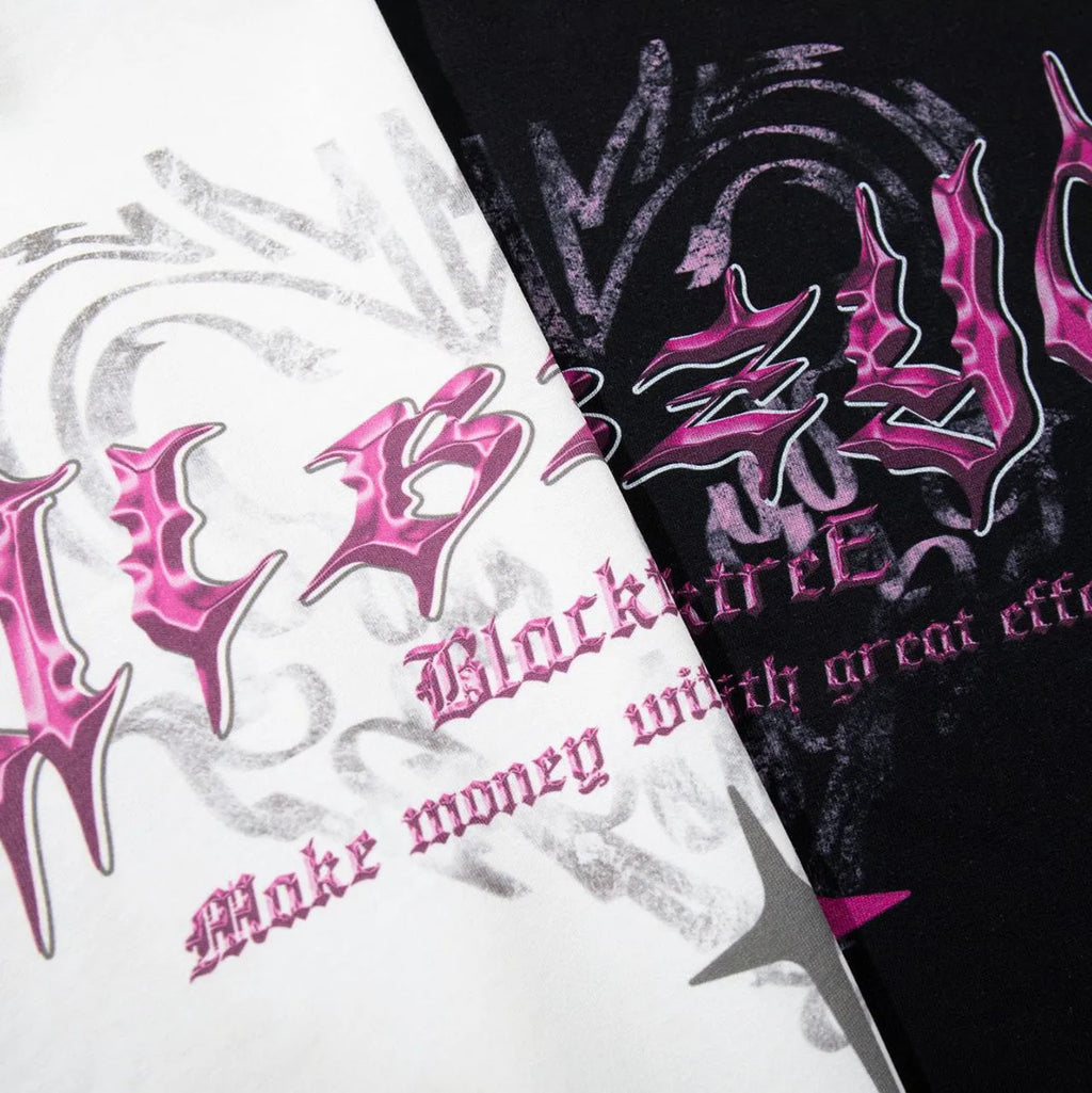 Men's black printed cotton T-shirt with retro graphic design and loose fit