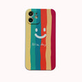 Simple silicone TPU iPhone case with a painted smiley face design on a solid colour background.