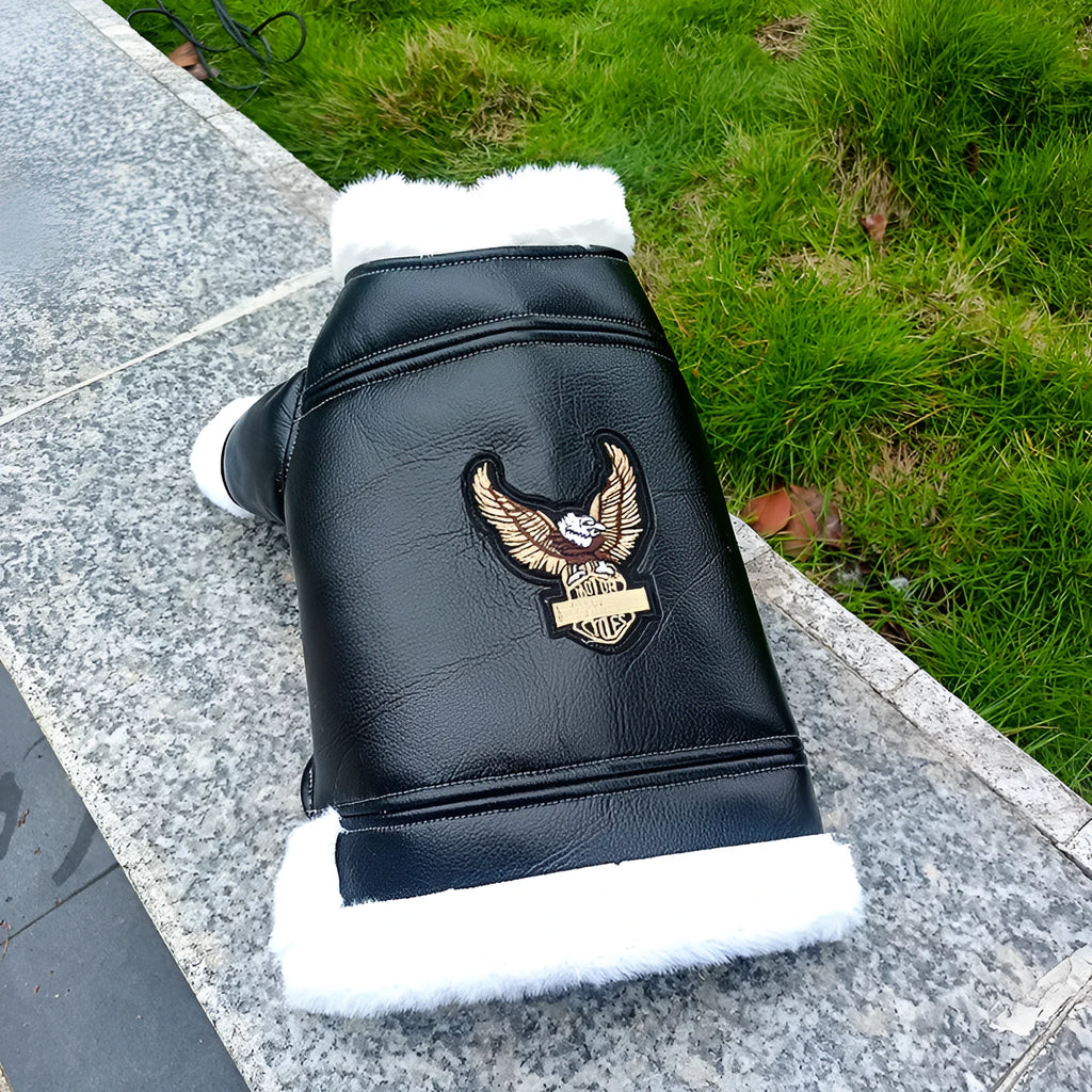 Leather dog jacket in black or brown with vest option for autumn winter pet clothing