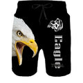 Men's sports beach shorts with eagle pattern print, straight leg, medium elastic waist, summer casual wear