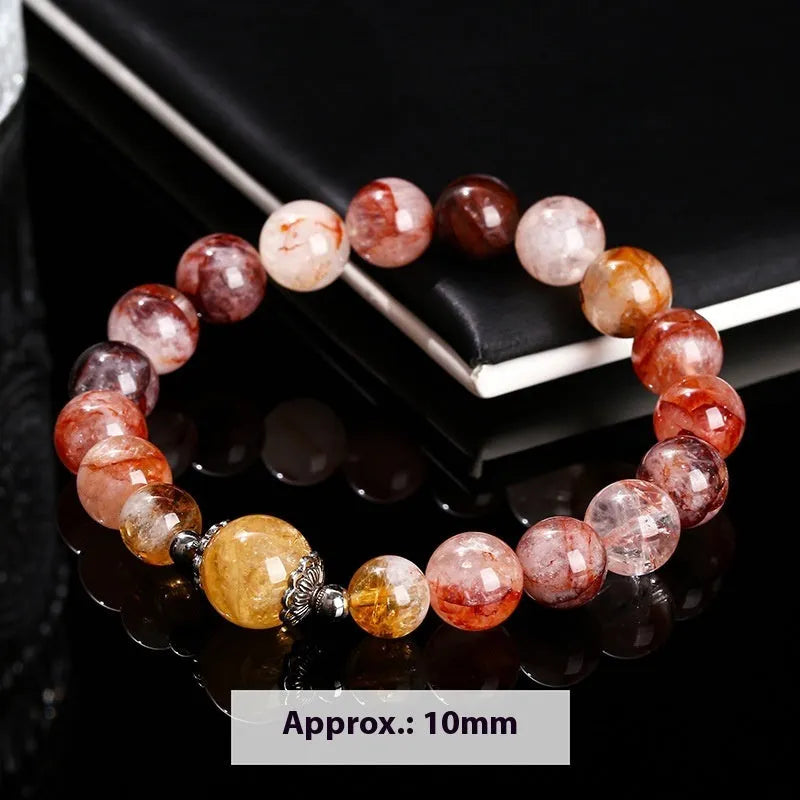 Handmade crystal bracelet with red sealant flower citrine lucky bead and geometric design