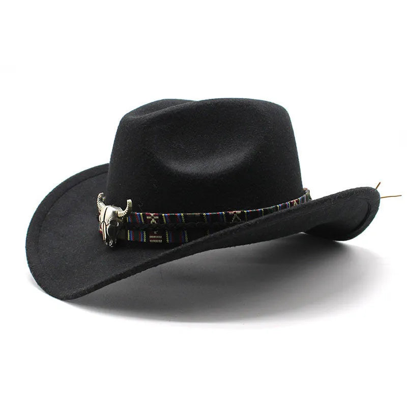 Western-style cowboy hat with a bell-shaped crown in a choice of colours on a wooden peg.