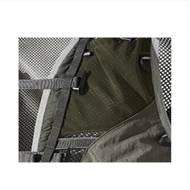 Men's grey green cotton vest with functional pockets in loose street fashion style