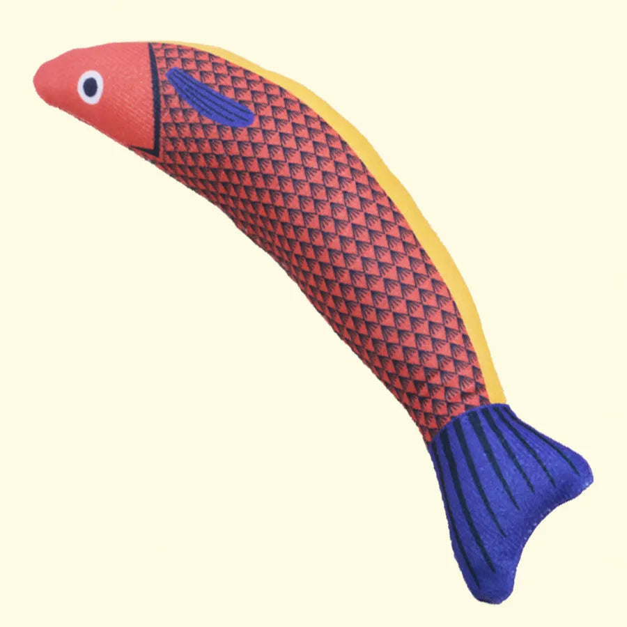 Soft plush saury fish cat toy with catnip filling and crinkle sounds in green colour