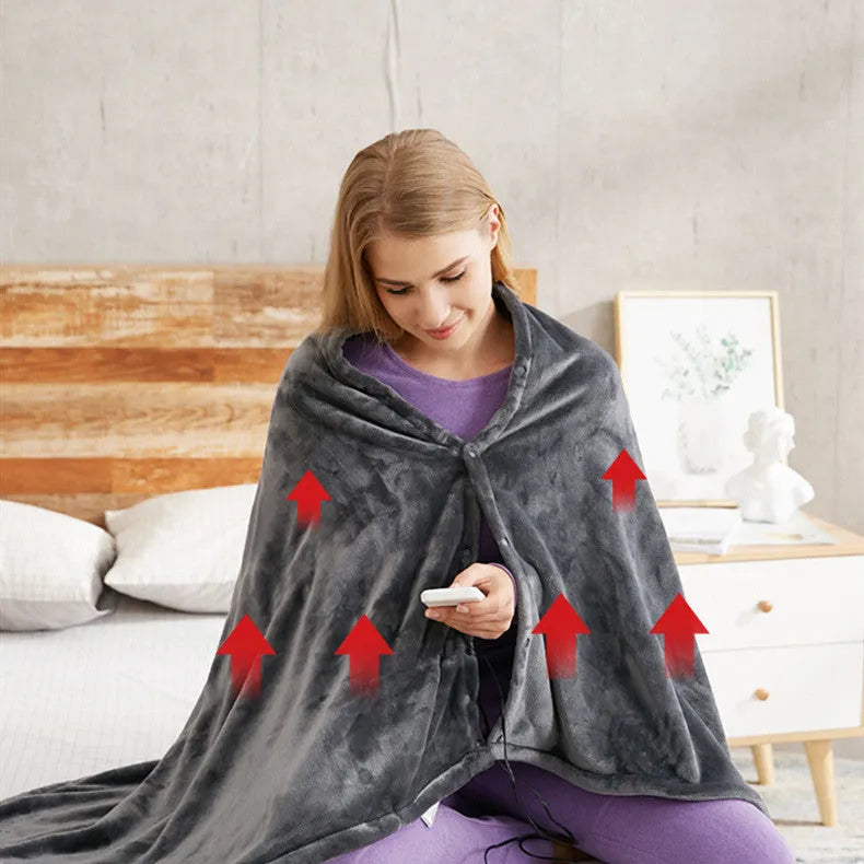 Dark grey USB heated coral fleece blanket showing soft texture and USB power cable.
