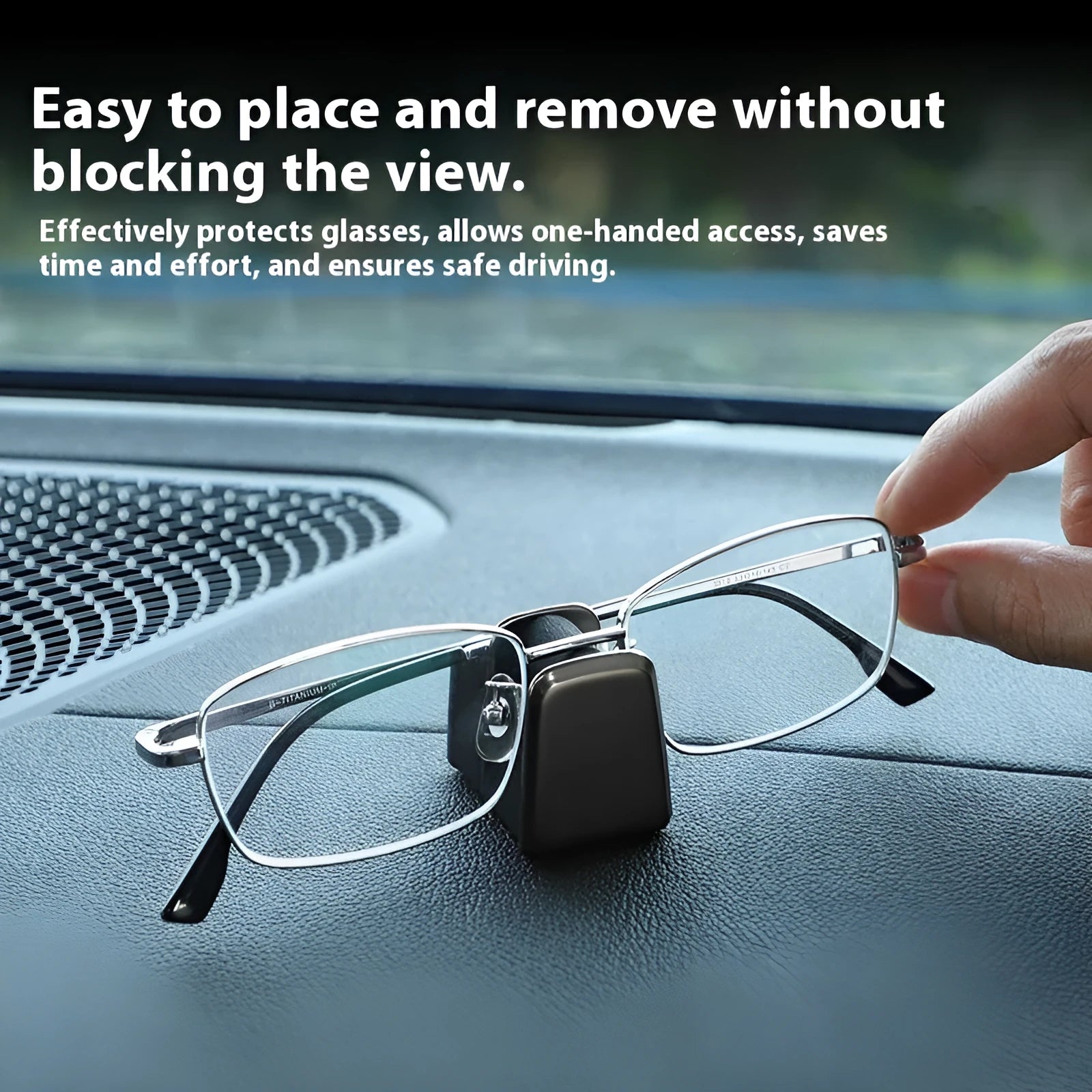 Zinc alloy car dashboard glasses clip holder in four colour options on vehicle dashboard