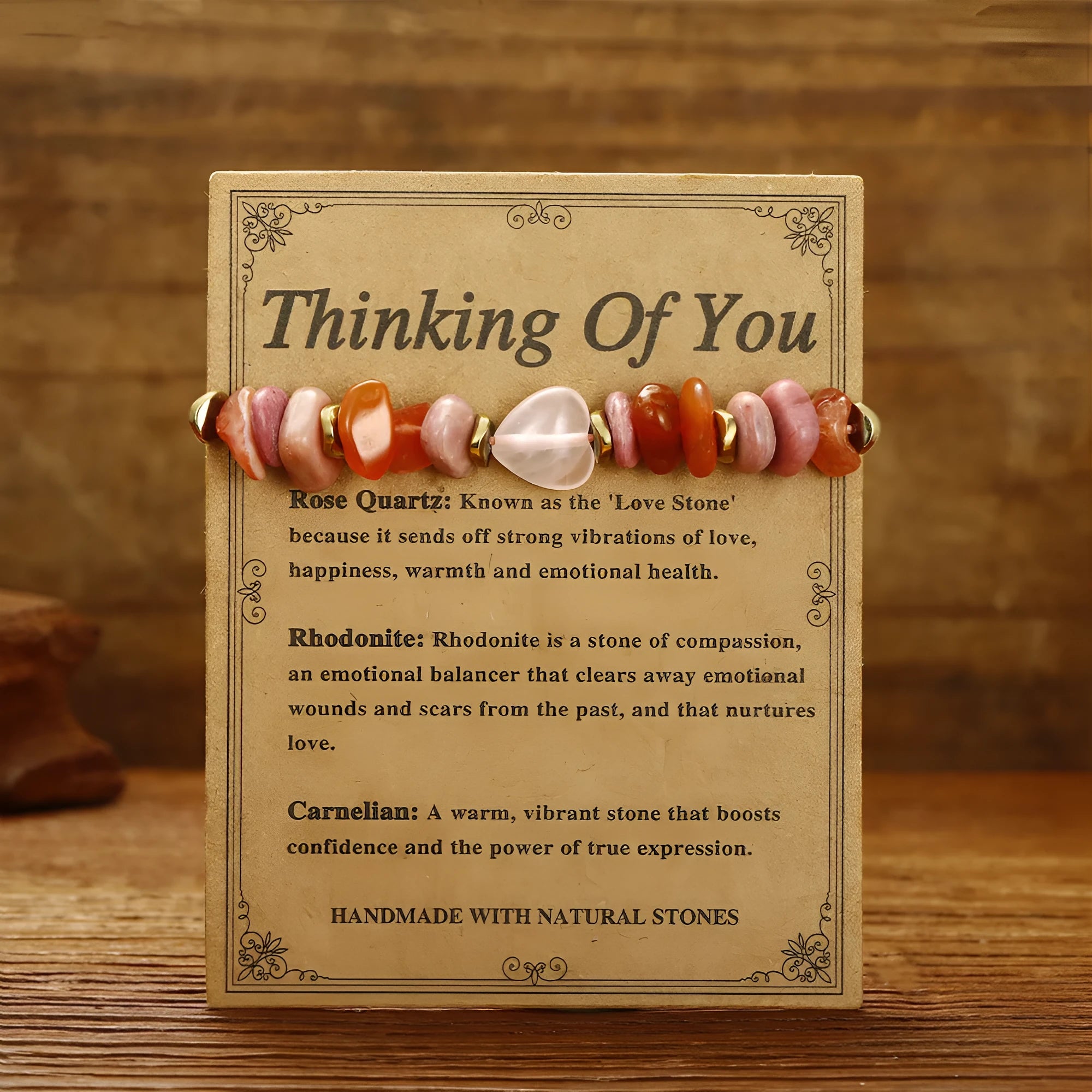 Handmade geometric stone bead bracelet with adjustable closure on wrist