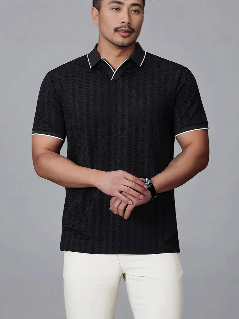 Men's thin nylon ice silk polo shirt in loose fit available in black, white and orange colours