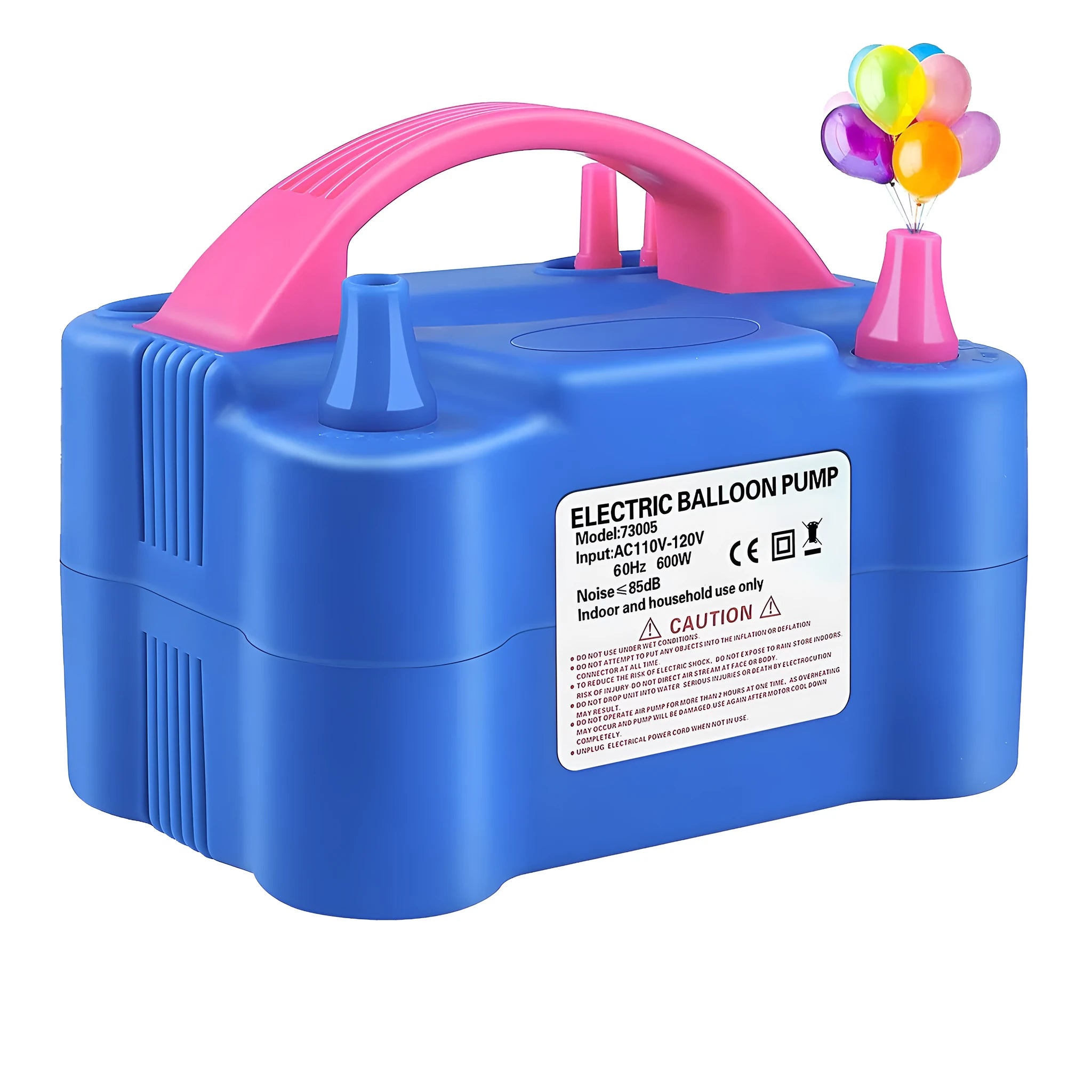Double holes electric balloon inflator, blue plastic, US plug, handheld design