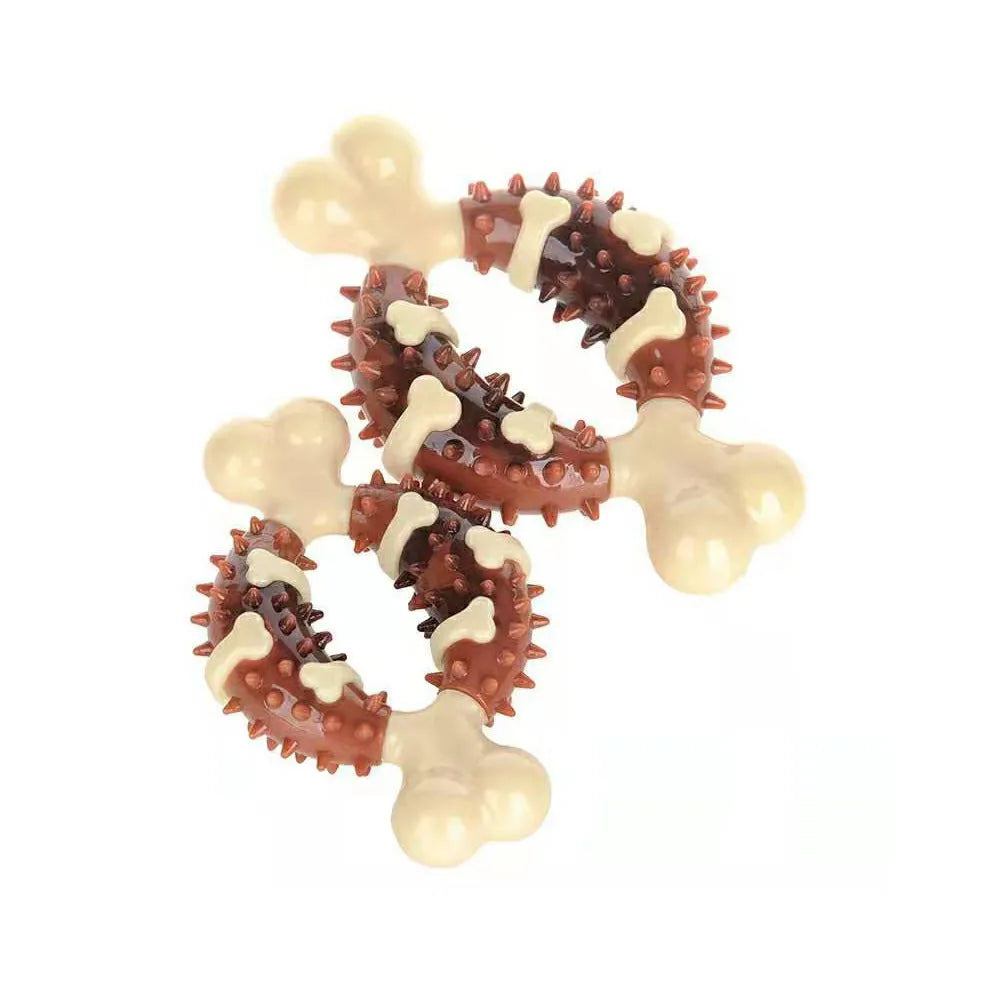 Natural rubber bone-shaped dog chew toy for teeth cleaning and anxiety relief in two sizes