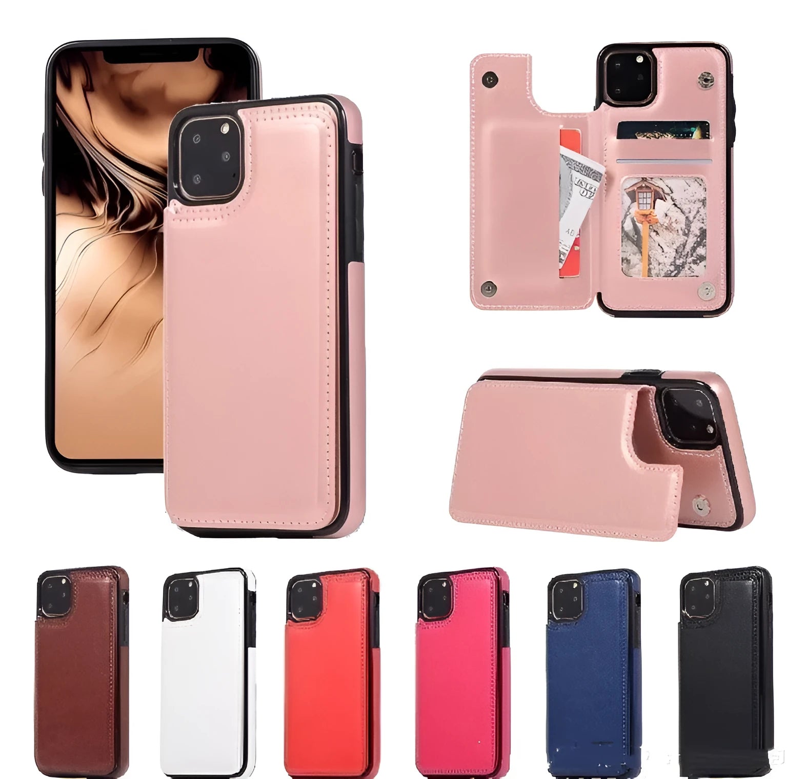 Crazy Horse pattern leather iPhone 13 phone case with double buckle bracket holster in multiple colour options