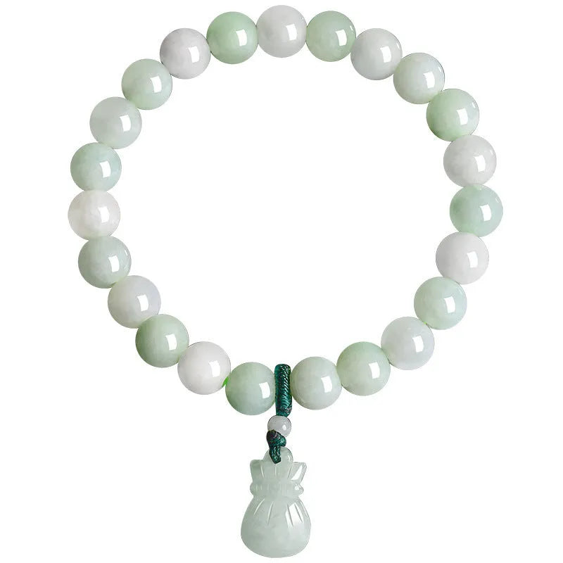 Jade stone bracelet with 8mm flower carving in unisex design for men and women