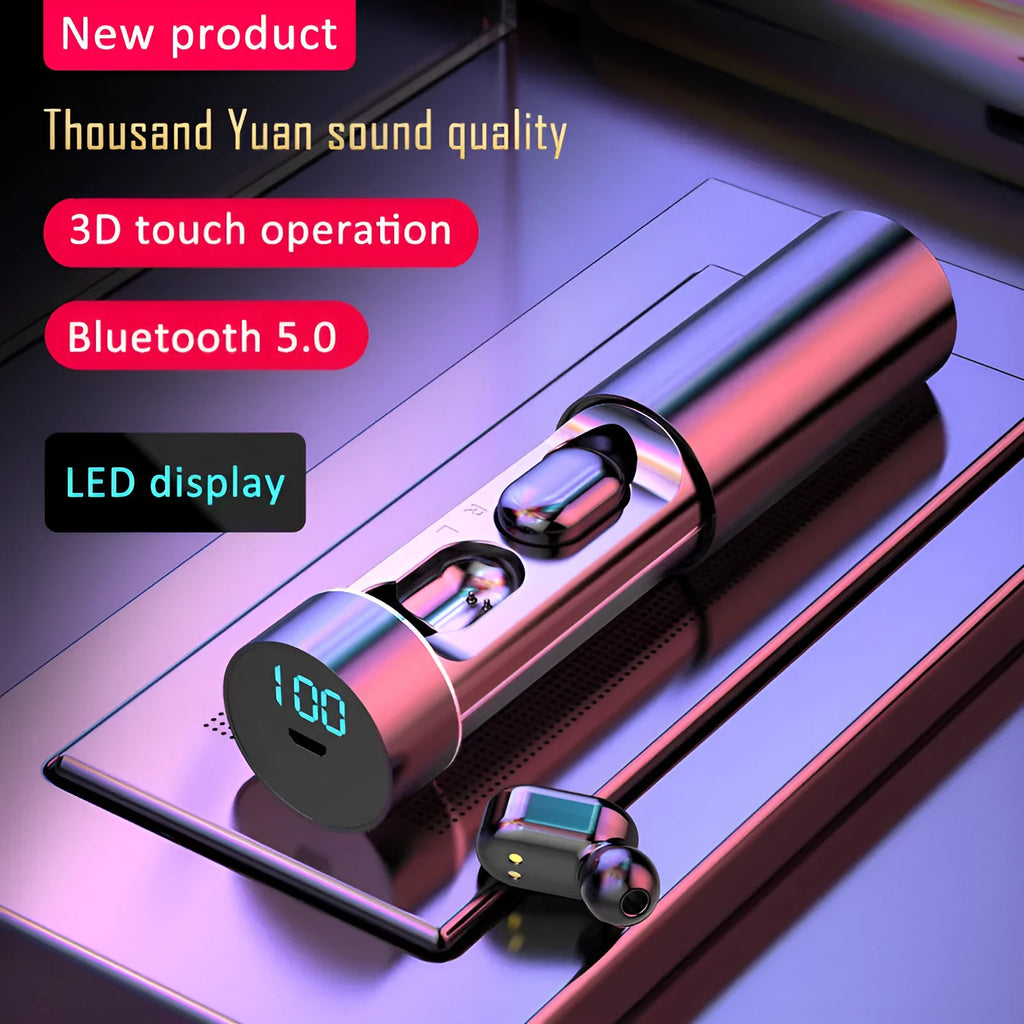 Cylinder earphone TW-A6 with charging case in black, gold, and white colours