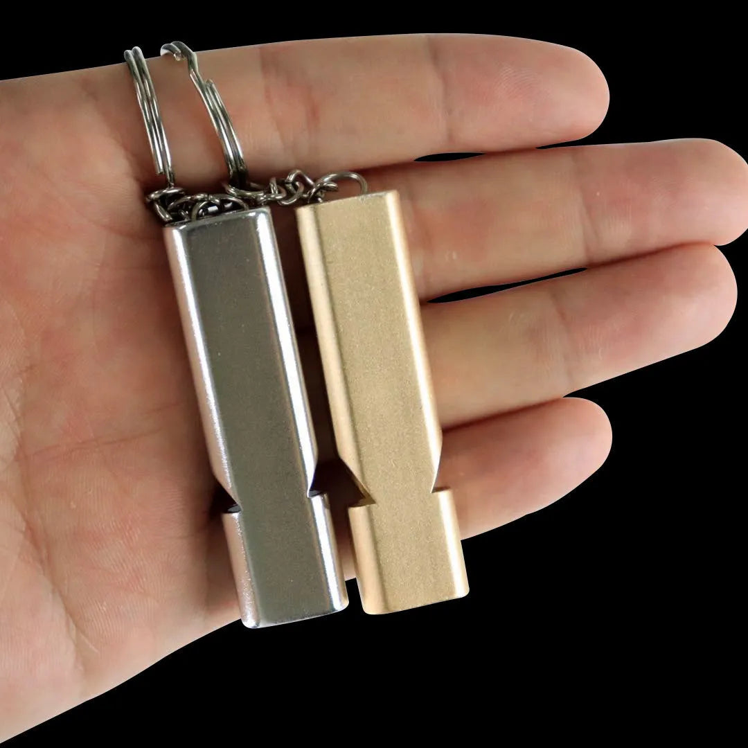 Silver and gold aluminium alloy outdoor survival whistle with double hole design