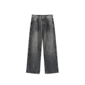 Men's washed wide leg jeans in vintage blue with straight leg cut and mid waist design