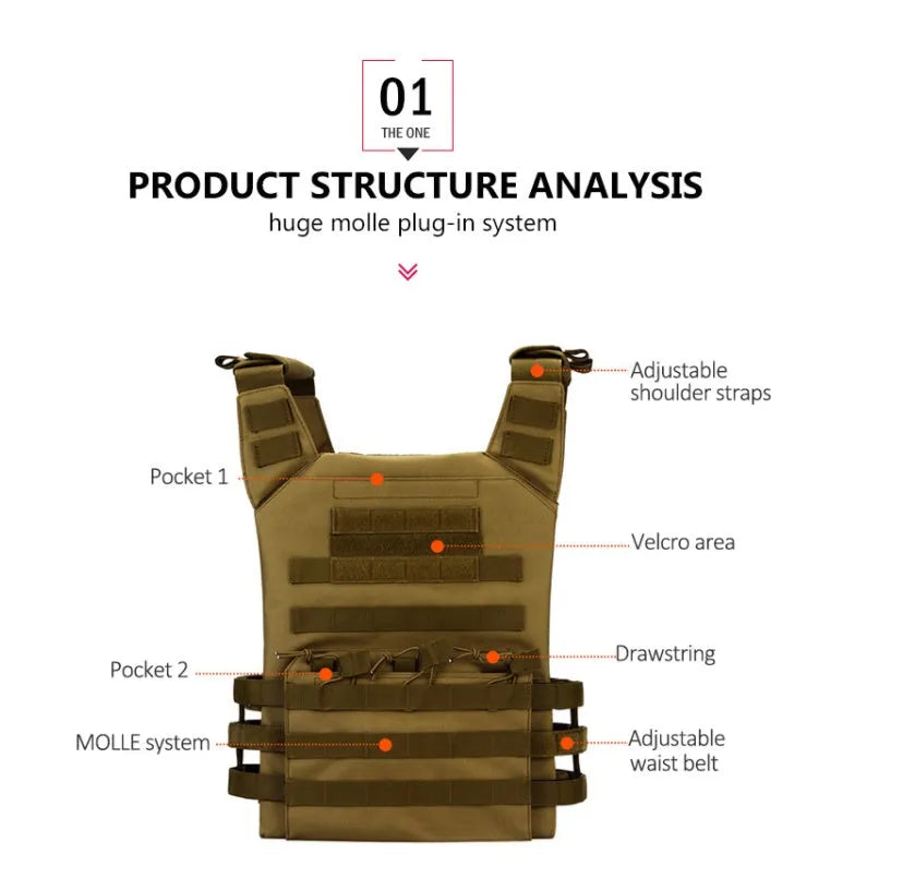 Men tactical vest in khaki colour with MOLLE panels and adjustable fit