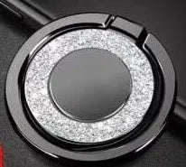 Bling glitter metal phone holder ring showing 360-degree rotation and flip-flat mechanism on smartphone